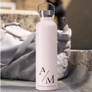 Minimal Pastel Pink Initial & Personalised  Water Bottle