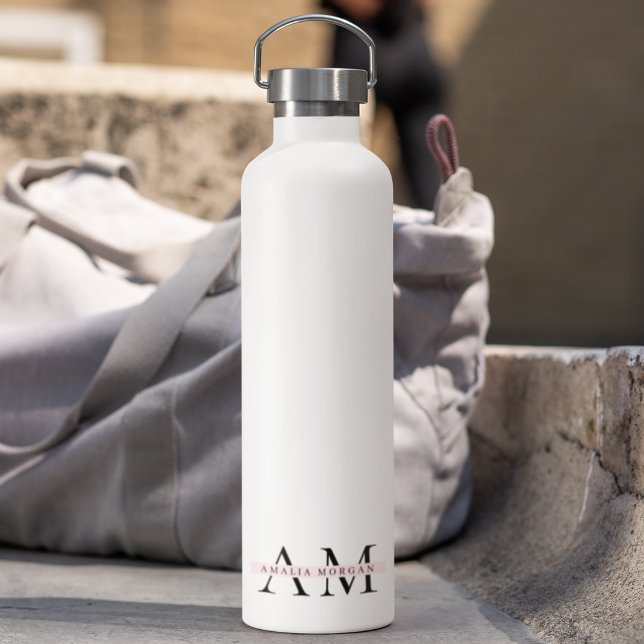 Minimal Pastel Pink Initial & Personalised  Water Bottle (Creator Uploaded)