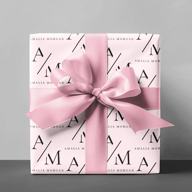 Minimal Pastel Pink Initial & Personalised  Wrapping Paper (Creator Uploaded)