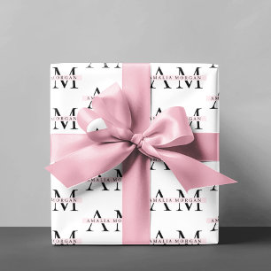 Minimal Pastel Pink Initial & Personalised  Wrapping Paper