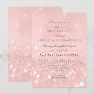 Minimal Pastel Pink Rose Gold  Birthday Glitter Invitation