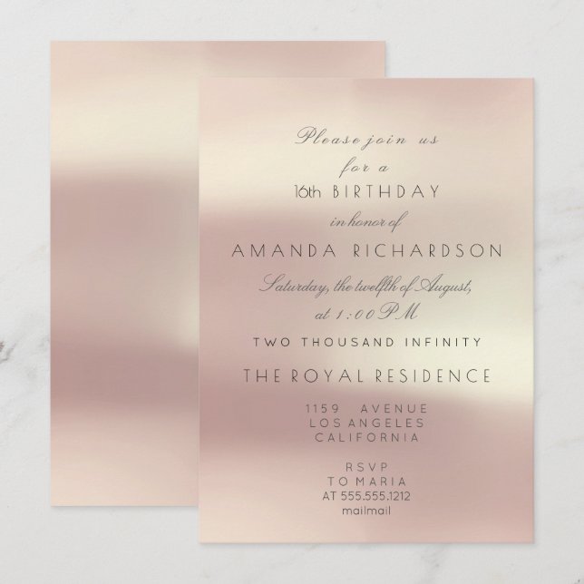 Minimal Pastel Pink Rose Pearl Birthday Glitter Invitation (Front/Back)