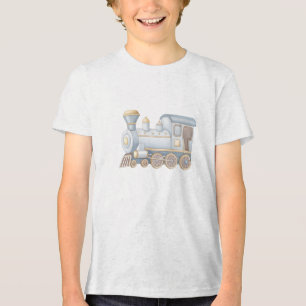 Minimal Pastel Steam Train Illustration Tri-Blend Shirt