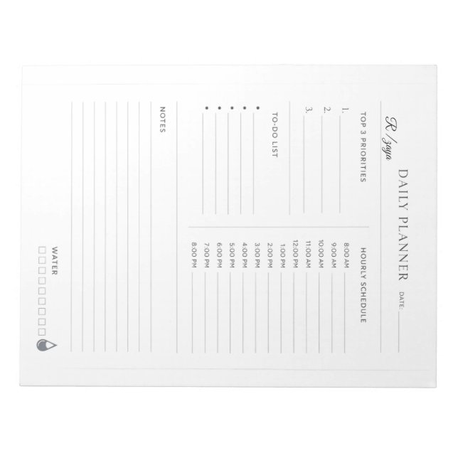 Minimal Pastel white and black Daily Planner Notepad (Front)