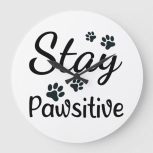 Minimal Paw Print Cat Shir, Cute Pet Lover Animal. Large Clock