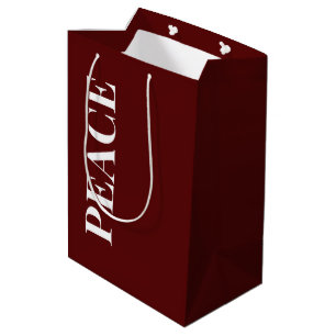 Minimal PEACE Deep Red Holiday Medium Gift Bag