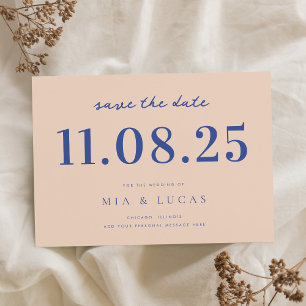 Minimal Peach Blue Chic Wedding Date Non-Photo Save The Date