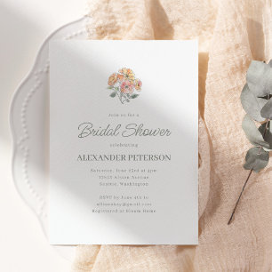 Minimal Peach Floral Bridal Shower Elegant Script Invitation