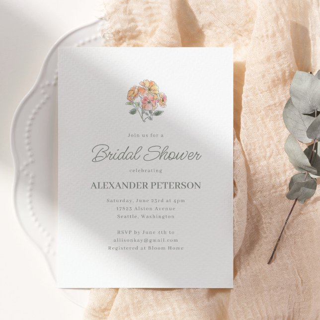 Minimal Peach Floral Bridal Shower Elegant Script Invitation (Creator Uploaded)