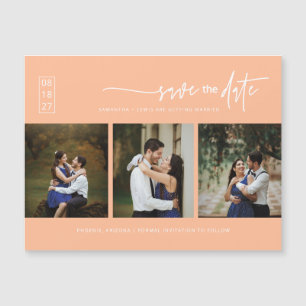 Minimal Peach Photo Save the Date Magnetic Card