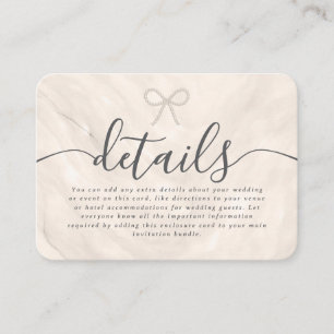 Minimal Pearl Bow Champagne Wedding Details Enclosure Card