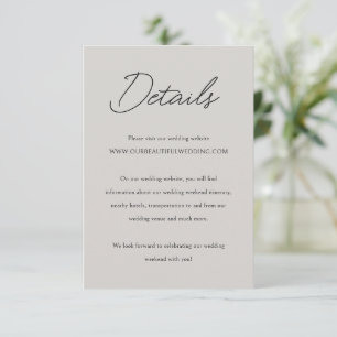 Minimal Pebble Grey Formal Elegant Wedding Enclosure Card