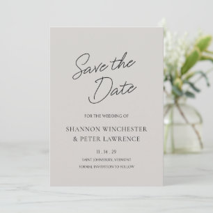 Minimal Pebble Grey Formal Elegant Wedding Save The Date