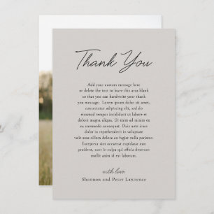 Minimal Pebble Grey Photo Elegant Wedding Thank You Card