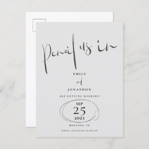 Minimal Pencil Us In Script Grey Save The Date Announcement Postcard