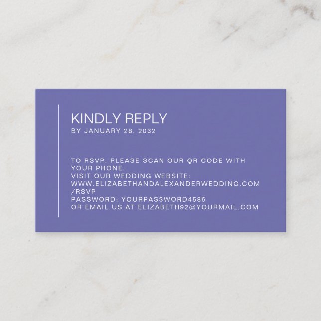 Minimal periwinkle wedding QR Code online RSVP Enclosure Card (Front)