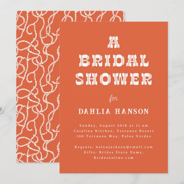 Minimal Persimmon Orange Western Bridal Shower Invitation (Front/Back)