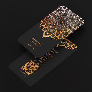 Minimal Personal Trainer Black Orange Mandala Business Card