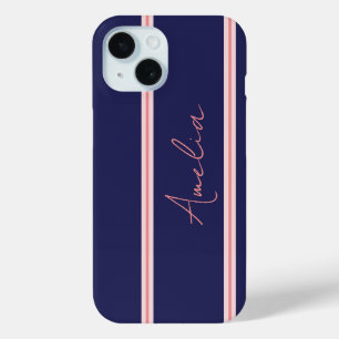 Minimal Personalised Blue Pink iPhone 15 Case
