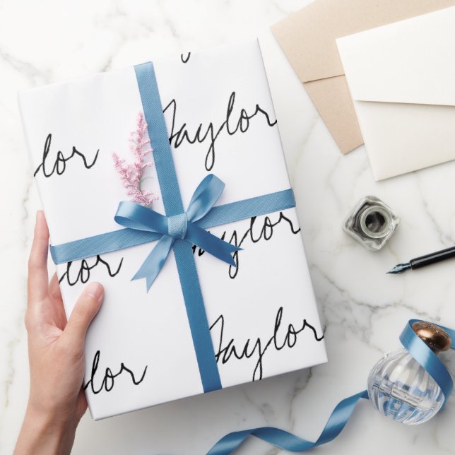 Minimal personalised typography black white wrapping paper (Gifting)