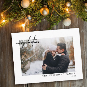 Minimal Photo Black Merry Christmas White Holiday Card