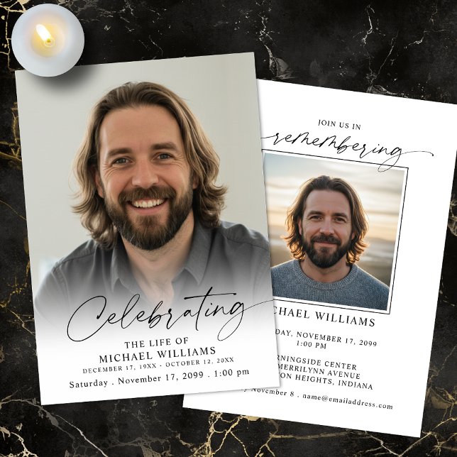 Minimal Photo Celebration of Life Funeral Memorial Invitation (Creator Uploaded)