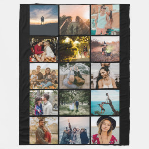 Minimal Photo Collage Black Fleece Blanket