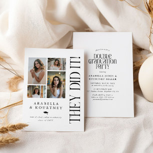 Minimal Photo Collage Double Graduation Party Invitation