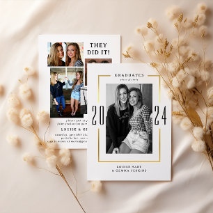 Minimal Photo Collage Joint Graduation Party Invitation