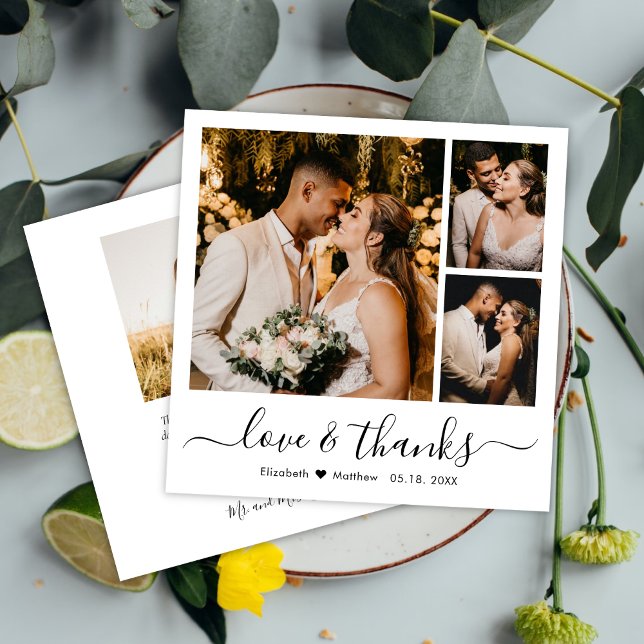 Minimal Photo Collage Love and Thanks Wedding  Thank You Card (Creator Uploaded)
