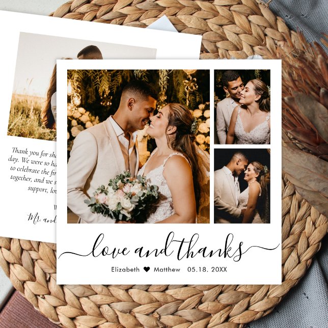 Minimal Photo Collage Love and Thanks Wedding Thank You Card (Creator Uploaded)