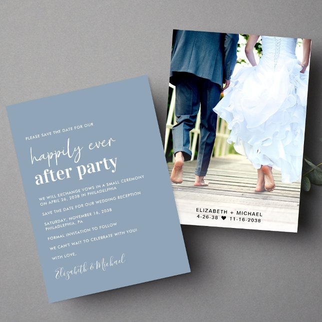 Minimal Photo Dusty Blue Wedding Reception Save The Date (Creator Uploaded)