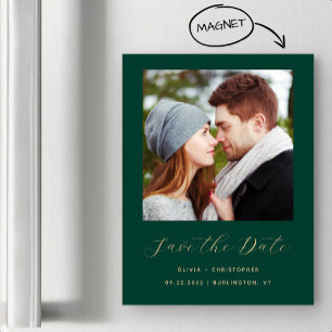 Minimal Photo Emerald Green Gold Save the Date Magnetic Invitation
