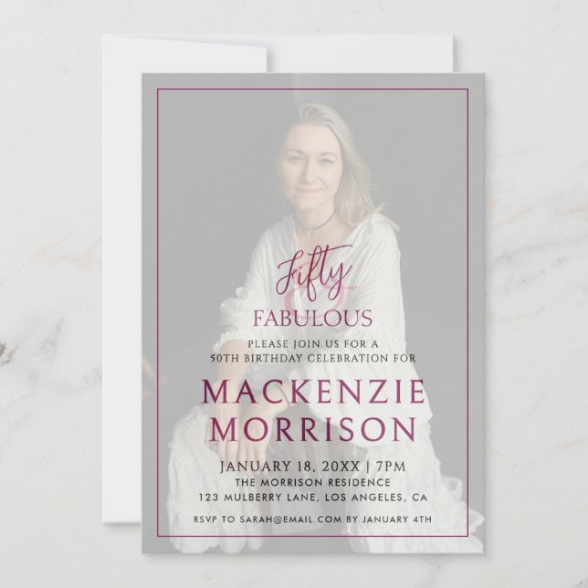 Minimal Photo Fifty and Fabulous Birthday Party Invitation (Front)
