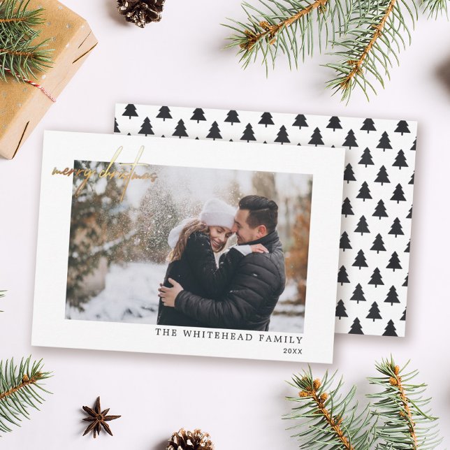 Minimal Photo Gold Merry Christmas Holiday Card (Creator Uploaded)