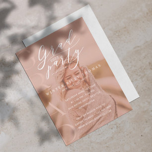 Minimal Photo Grad Party Modern Calligraphy Pink Invitation