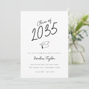 Minimal Photo Graduation Party Black and  White Invitation