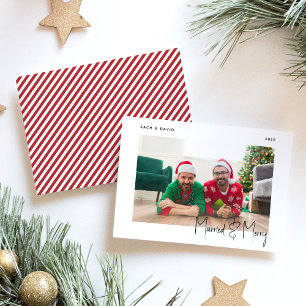 Minimal Photo Married and Merry LGBTQ Black Script Holiday Card