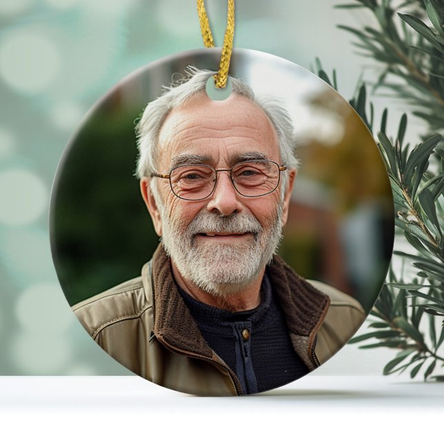 Minimal Photo Only on Front - Text On Back Ceramic Tree Decoration (Personalized Photo Ornament)