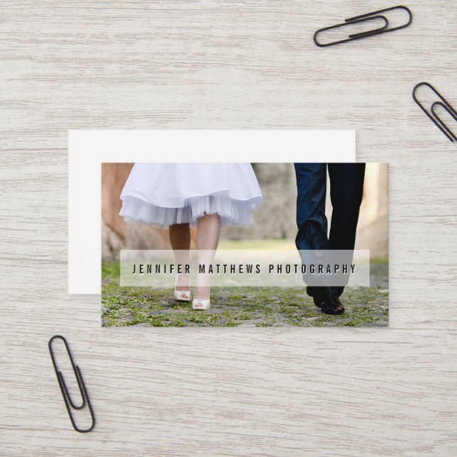 Minimal Photo Overlay Simple Text | Photographer Business Card (Front/Back In Situ)