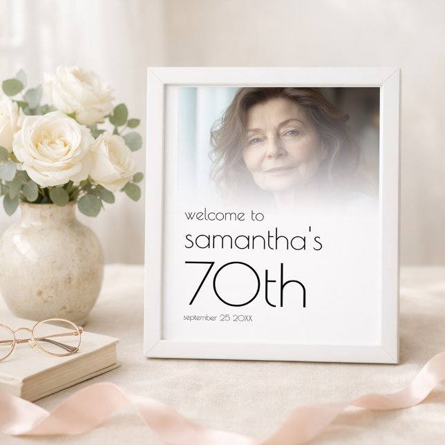 Minimal Photo Overlay Welcome 70th Birthday Party Poster (Creator Uploaded)