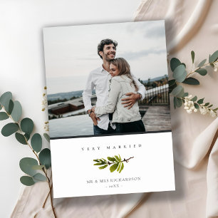 Minimal Photo Pine Branch Christmas Very Married Holiday Card