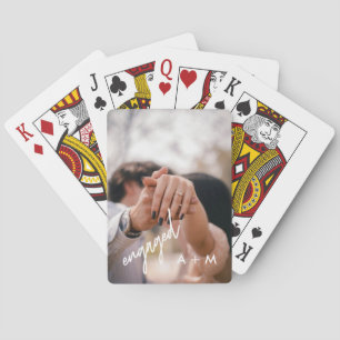 Minimal Photo Script "Engaged" Custom Initials Playing Cards