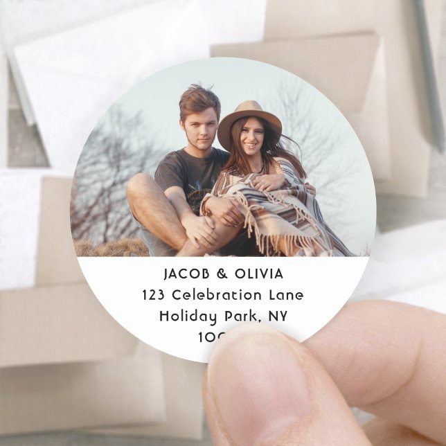 Minimal Photo Stylish Round Return Address Labels (Creator Uploaded)