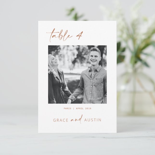 Minimal Photo Table Number Wedding Sign Card (Standing Front)