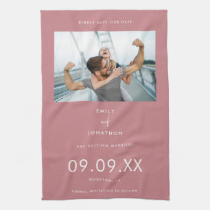 Minimal Photo Text Dusty Pink Save The Date Tea Towel