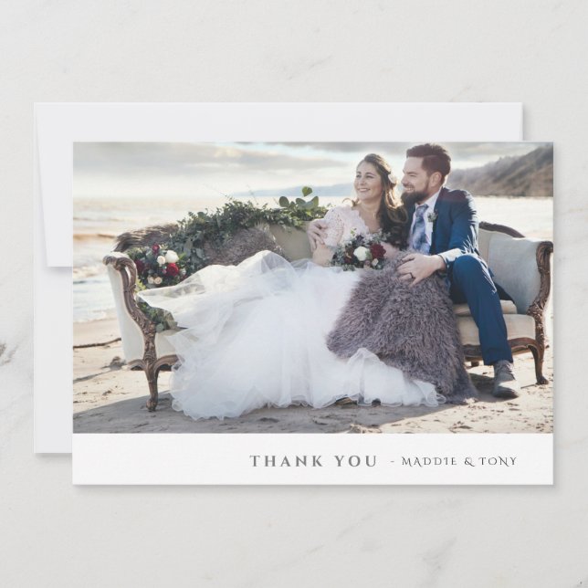 Minimal Photo Wedding Thank You Flat Card (Front)