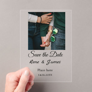 Minimal photo white black classic elegant save the acrylic invitations