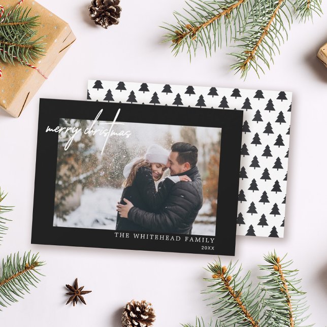 Minimal Photo White Merry Christmas Black Holiday Card (Creator Uploaded)