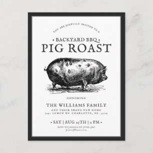 Minimal Pig Roast BBQ Party Custom Invitation Postcard